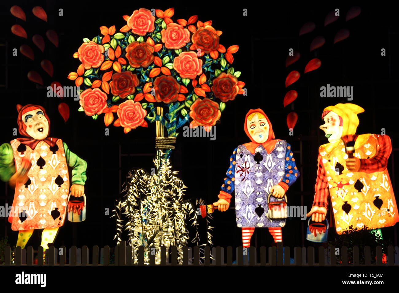 Tableau du Blackpool Illuminations illustrant le jardin d'Alice de Alice au Pays des Merveilles. Banque D'Images