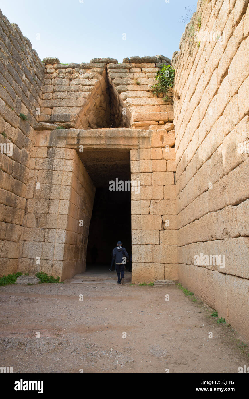 Entrée du Trésor d'Atrée, Mycènes, Grèce Banque D'Images