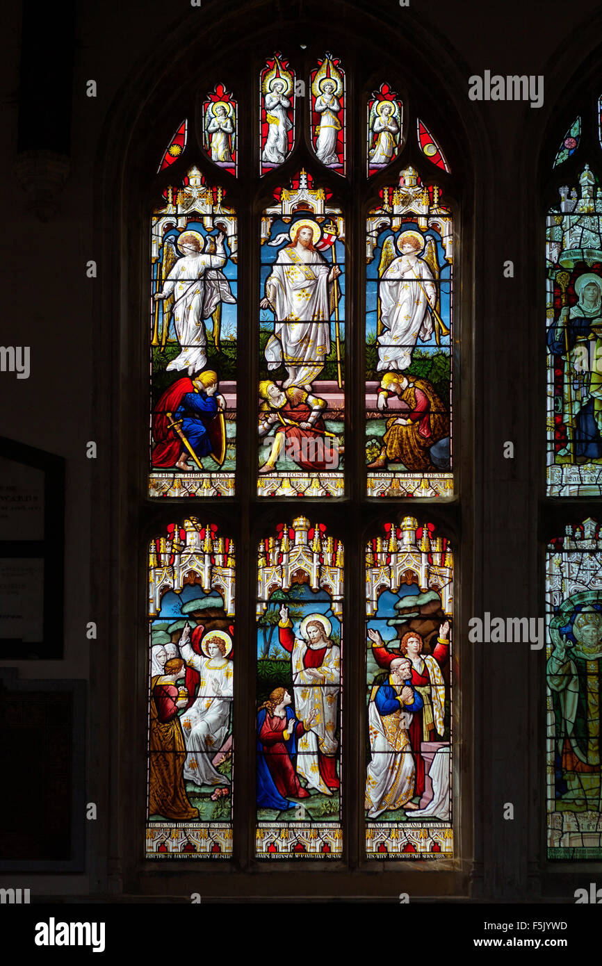 Vitrail dans l'église Holy Trinity, Long Melford, Suffolk Banque D'Images
