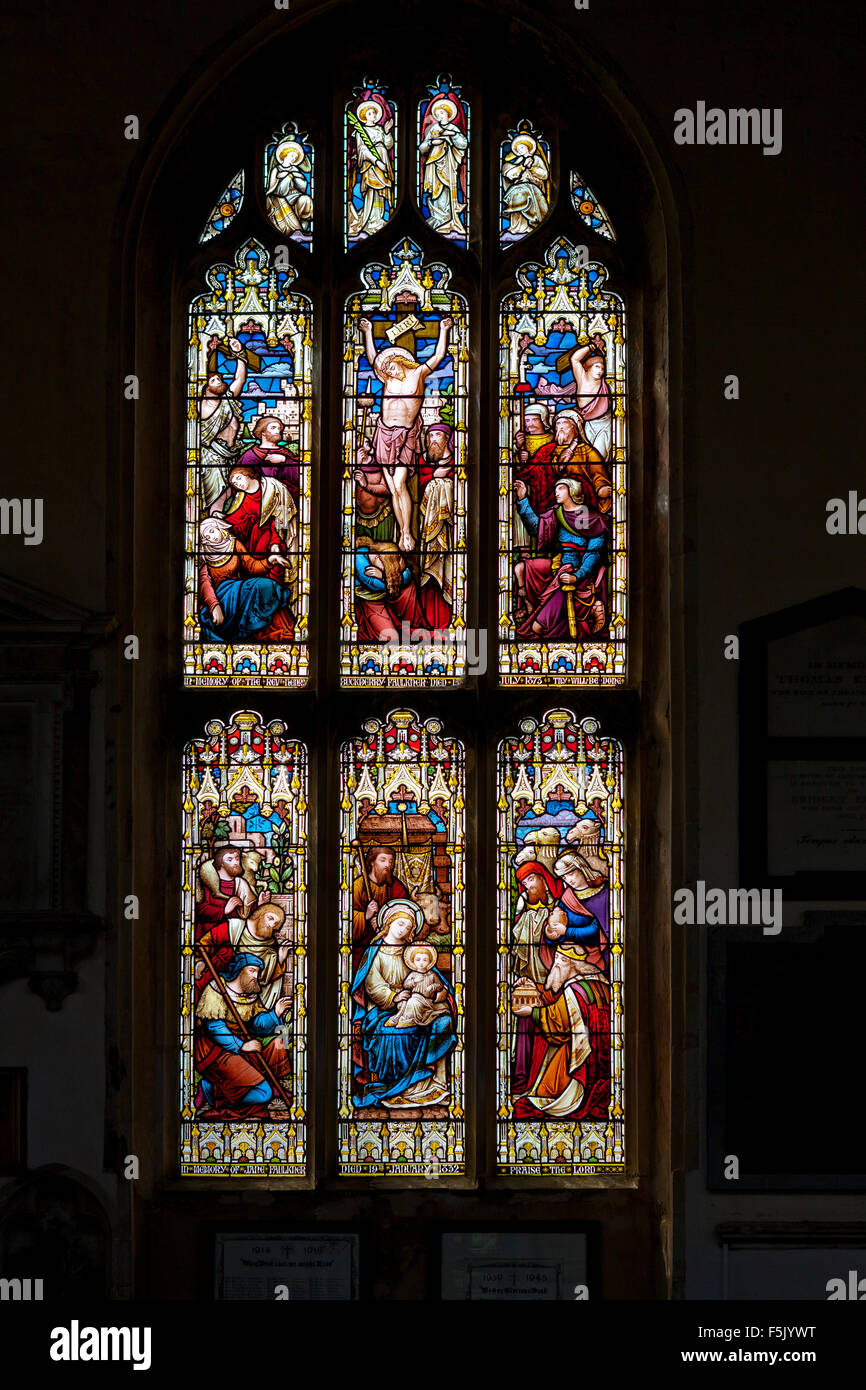 Vitrail dans l'église Holy Trinity, Long Melford, Suffolk Banque D'Images