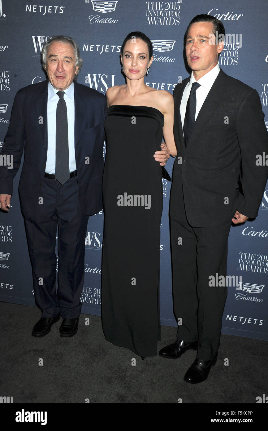 Robert De Niro, Brad Pitt Angelina Jolie und bei der Verleihung der WSJ Mag 2015 Prix des innovateurs au Musée d'Art Moderne de New York, 04.11.2015/photo alliance Banque D'Images