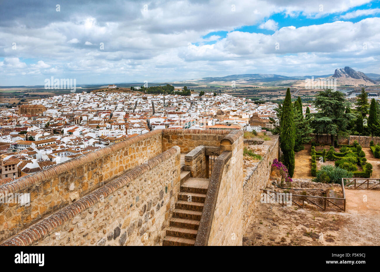 Espagne, Andalousie, province de Malaga, vue d'Antequera depuis les remparts de la citadelle Alcazaba Banque D'Images