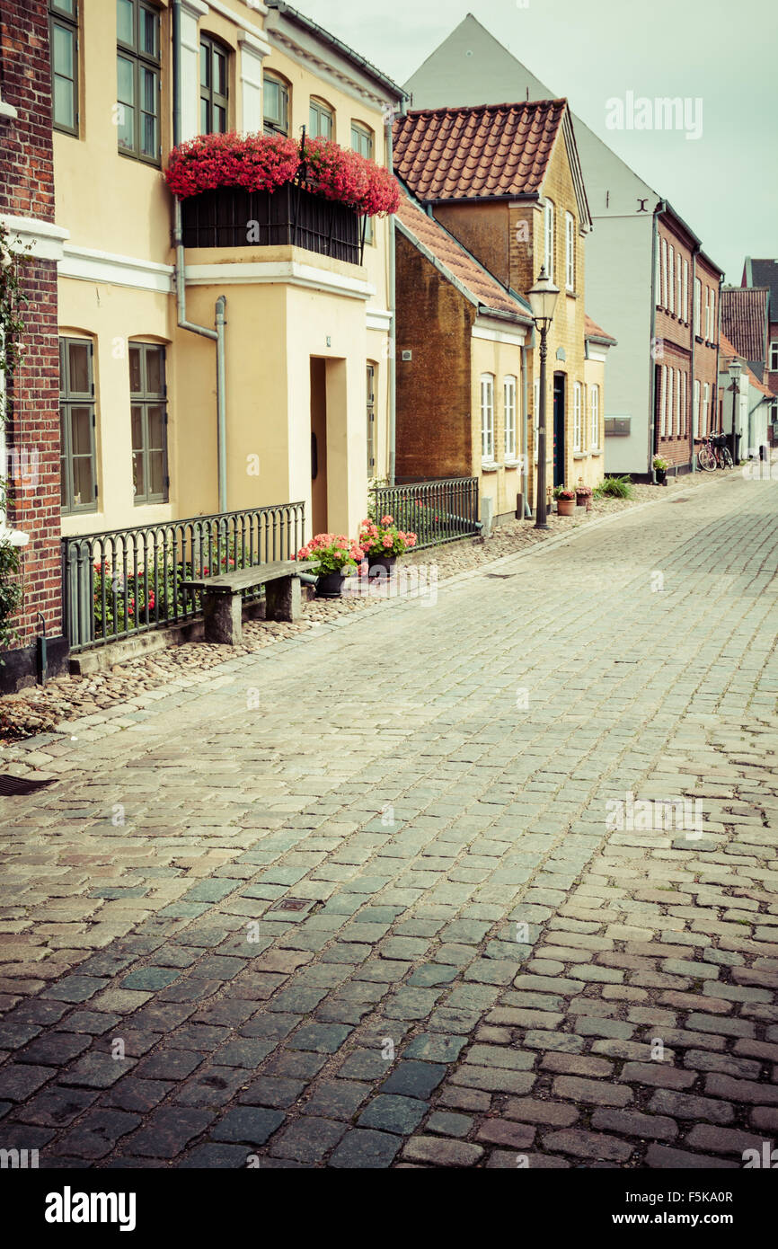 Rue avec maisons anciennes à partir de la ville royale au Danemark Ribe Banque D'Images