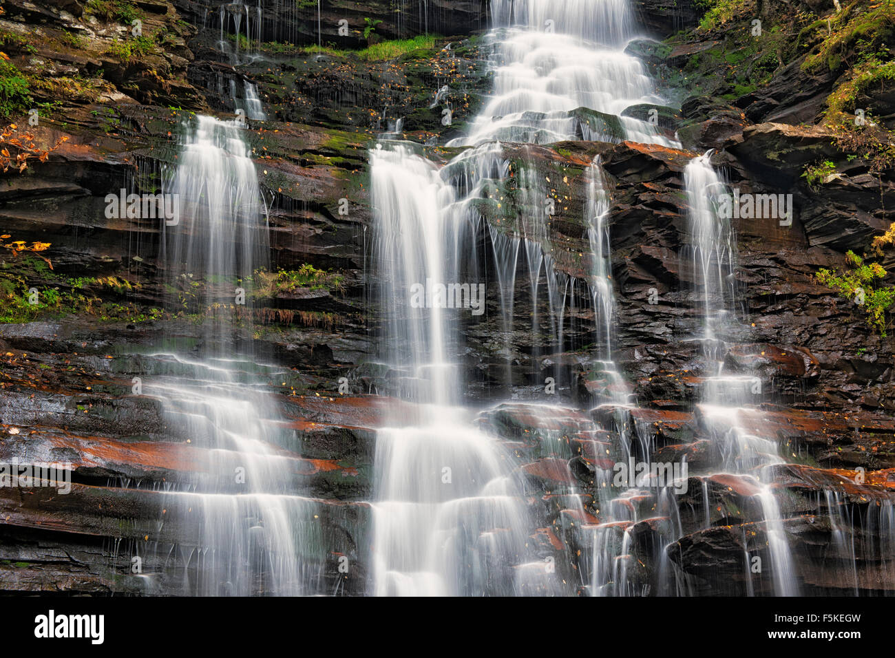 Débit d'automne le long du ruisseau de cuisine crée Ganoga à niveaux multiples chutes en Pennsylvanie, Ricketts Glen State Park. Banque D'Images