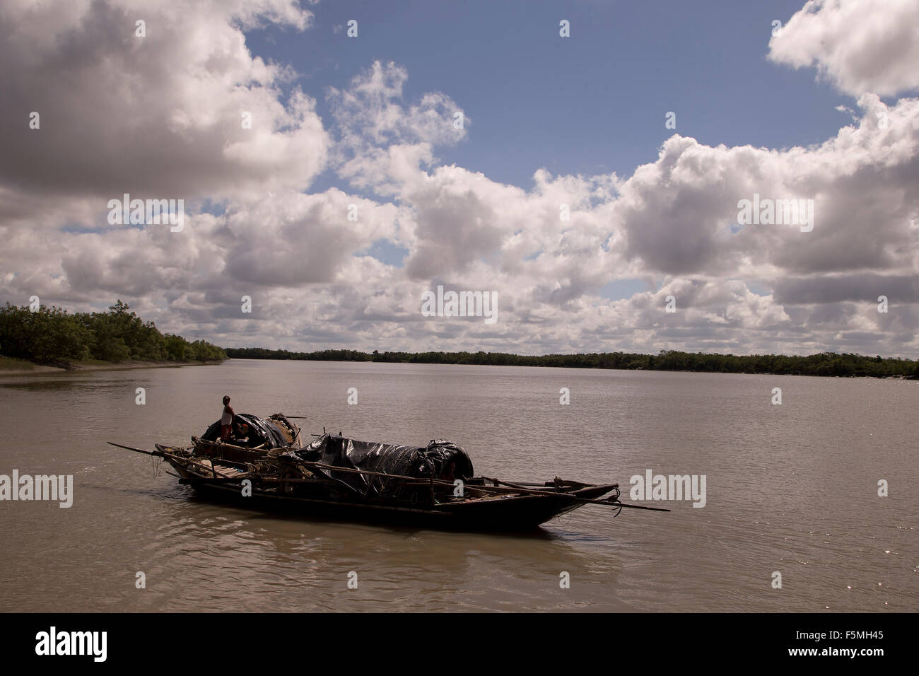 Sur l'expédition de pêche pêcheur dans la mangrove de la Réserve de tigres Sundarbans Banque D'Images