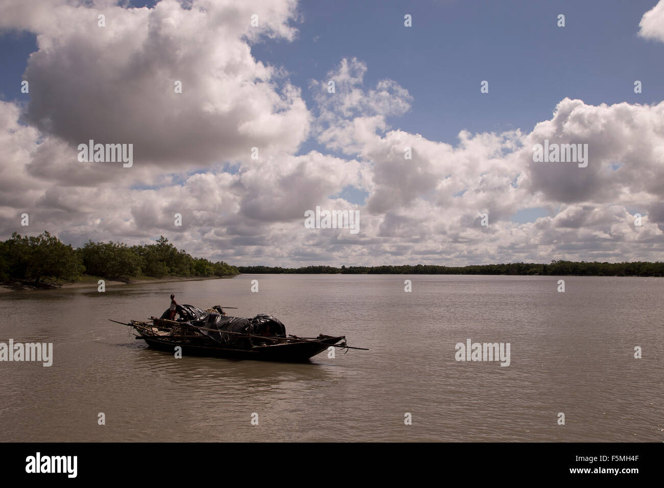 Sur l'expédition de pêche pêcheur dans la mangrove de la Réserve de tigres Sundarbans Banque D'Images