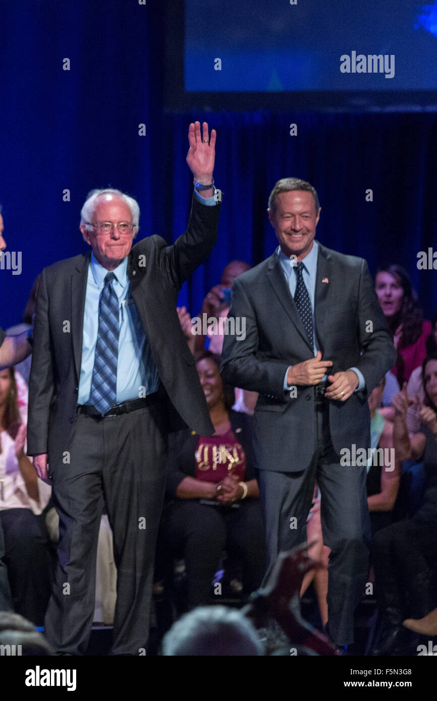 Rock Hill, Caroline du Sud, USA. 08Th Nov, 2015. Les candidats à l'élection présidentielle démocratique le sénateur Bernie Sanders et ancien employé. Martin O'Malley à la suite de la première vague dans le sud dans le Forum des candidats à l'Auditorium de Byrnes Winthrop University Novembre 6, 2015 à Rock Hill, Caroline du Sud. Banque D'Images Rock Hill, Caroline du Sud, USA. 08Th Nov, 2015. Les candidats à l'élection présidentielle démocratique le sénateur Bernie Sanders et ancien employé. Martin O'Malley à la suite de la première vague dans le sud dans le Forum des candidats à l'Auditorium de Byrnes Winthrop University Novembre 6, 2015 à Rock Hill, Caroline du Sud. Banque D'Images