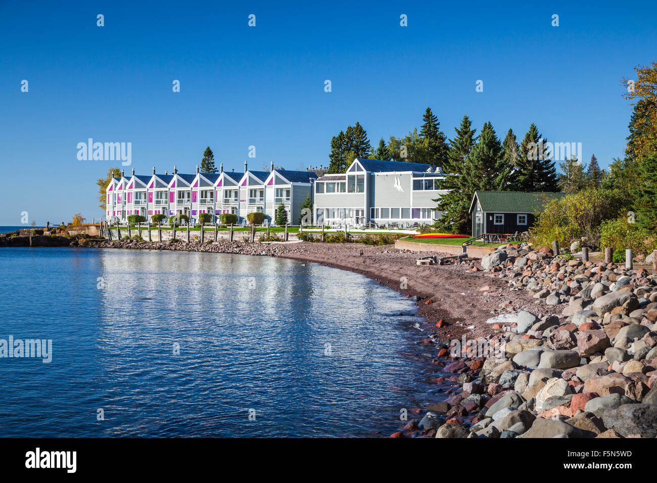 La pêcherie de Bay Lake Superior Resort près de Tofte et Lutsen, Minnesota, USA. Banque D'Images