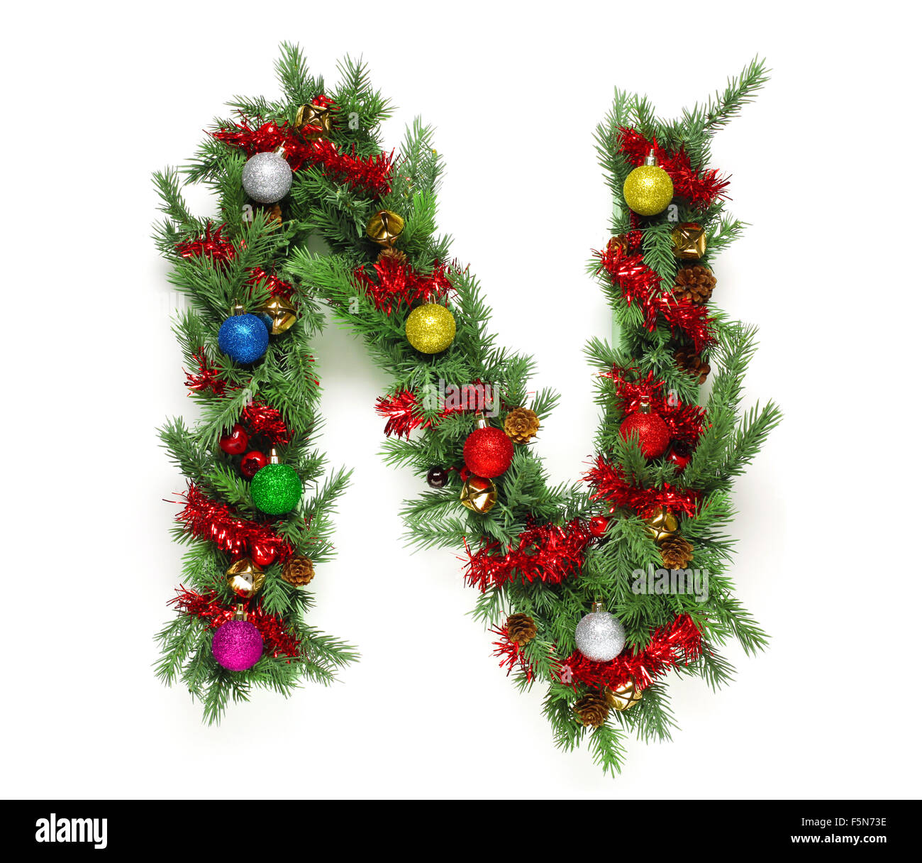Collection d'arbre de Noël décoré des lettres et des chiffres Banque D'Images