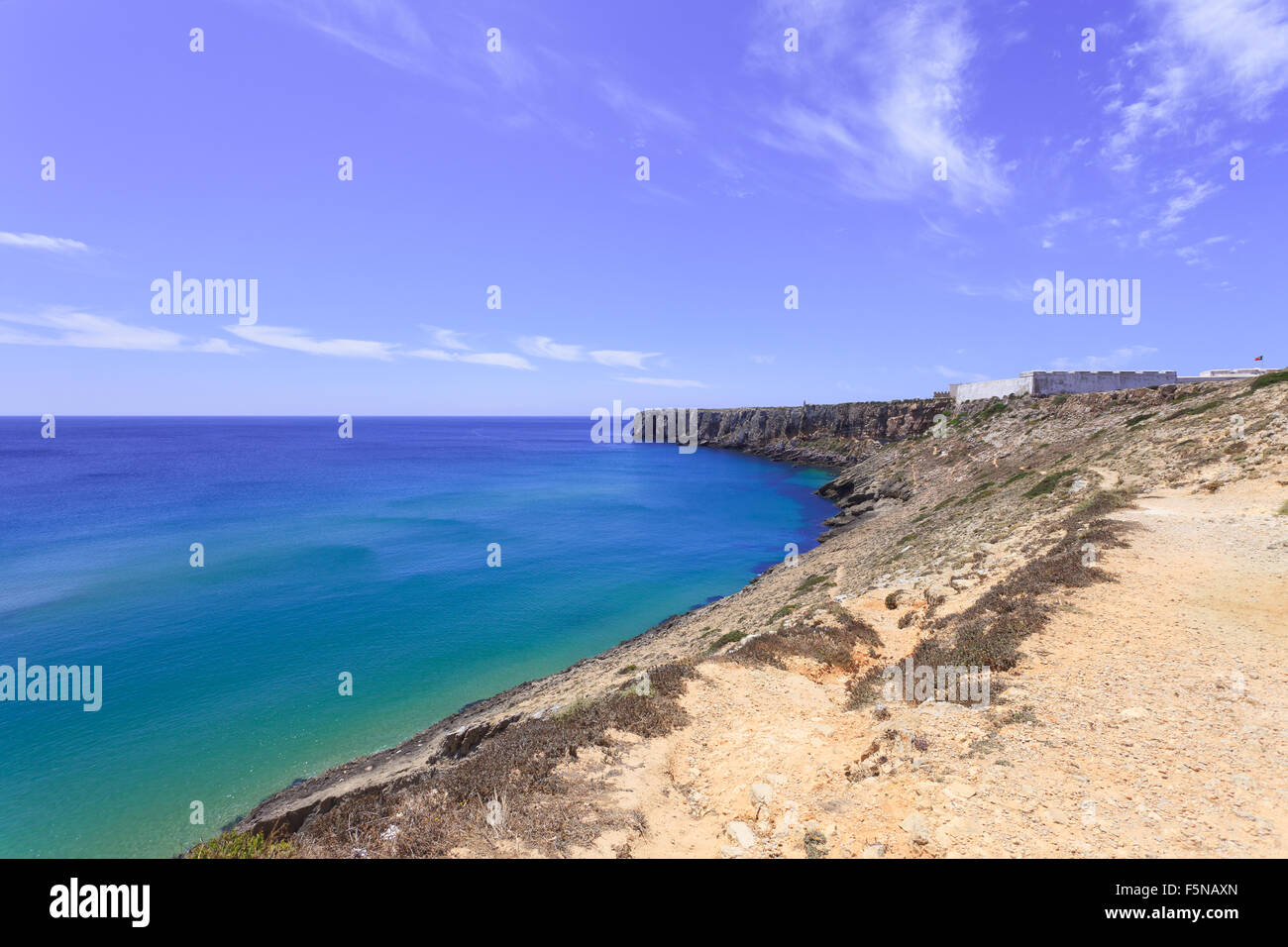 La pointe de Sagres et sa forteresse. Promontoire dans le sud-ouest de l'Algarve, près de Vila do Vispo, le sud du Portugal, Euro Méditerranée Banque D'Images