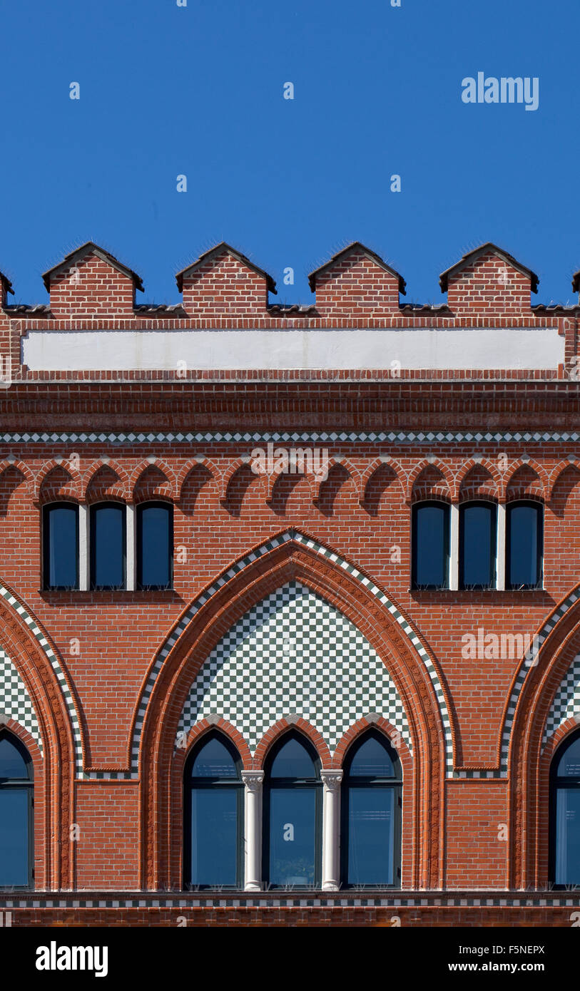 Par la répétition et la mise en contraste de carreaux, l'architecte a fait de ce bâtiment un joyau dans la ville de Esbjeg, Danemark. Banque D'Images