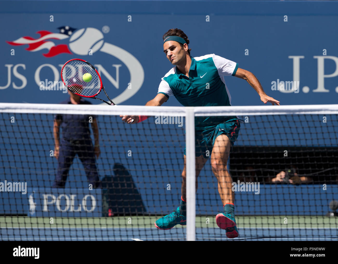 Roger Federer (SUI) à l'US Open 2015, l'USTA Billie Jean King National Tennis Center, New York, Banque D'Images