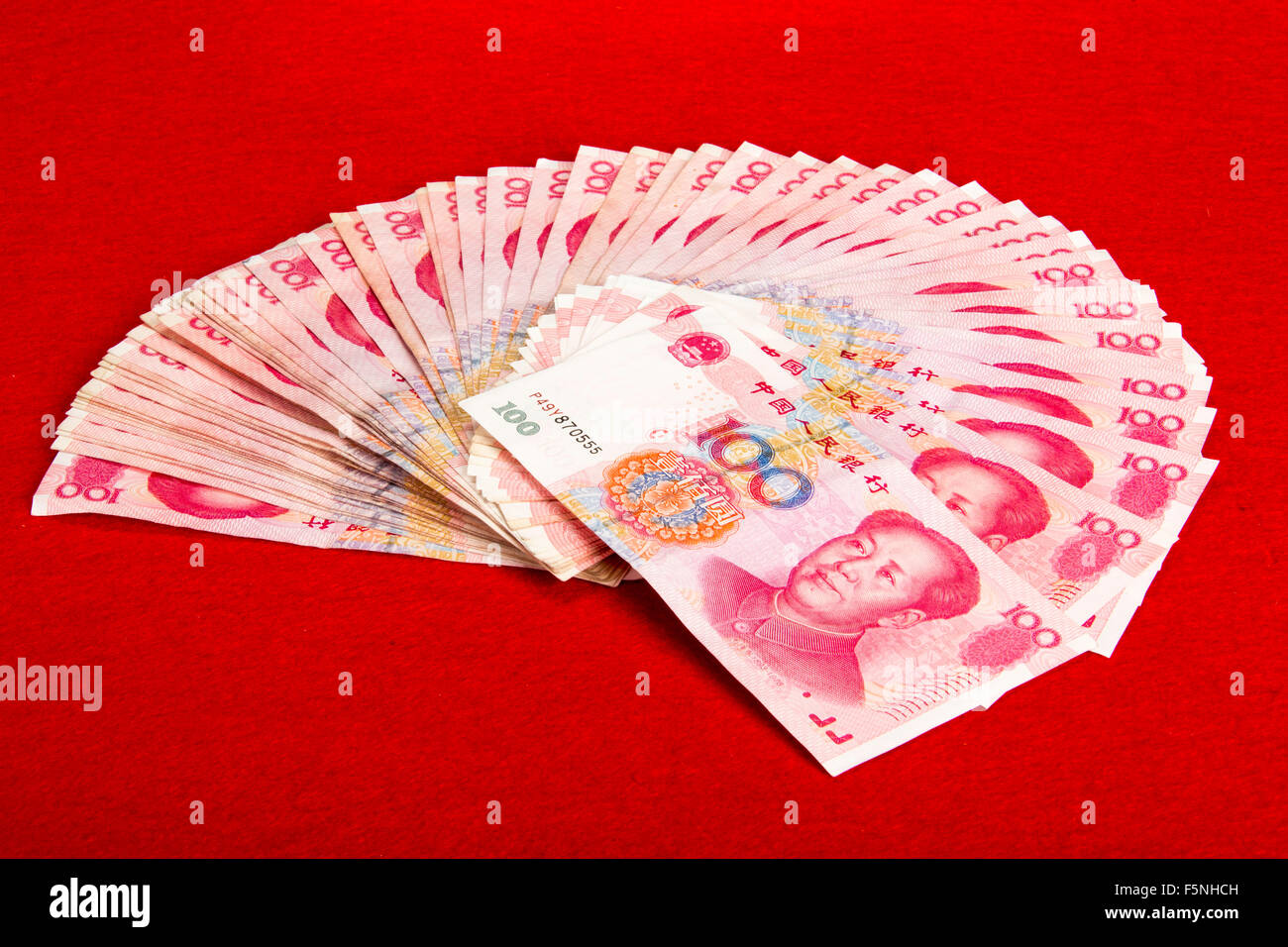 Billets de banque CNY yuans chinois. Argent 100 yuans fan Banque D'Images