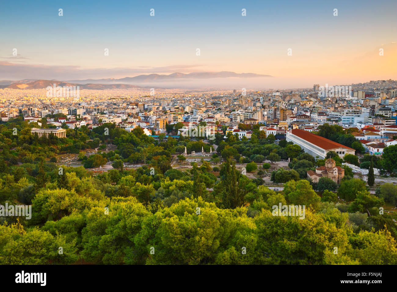 Voir l'Agora d'Athènes et de l'Aréopage hill. Banque D'Images
