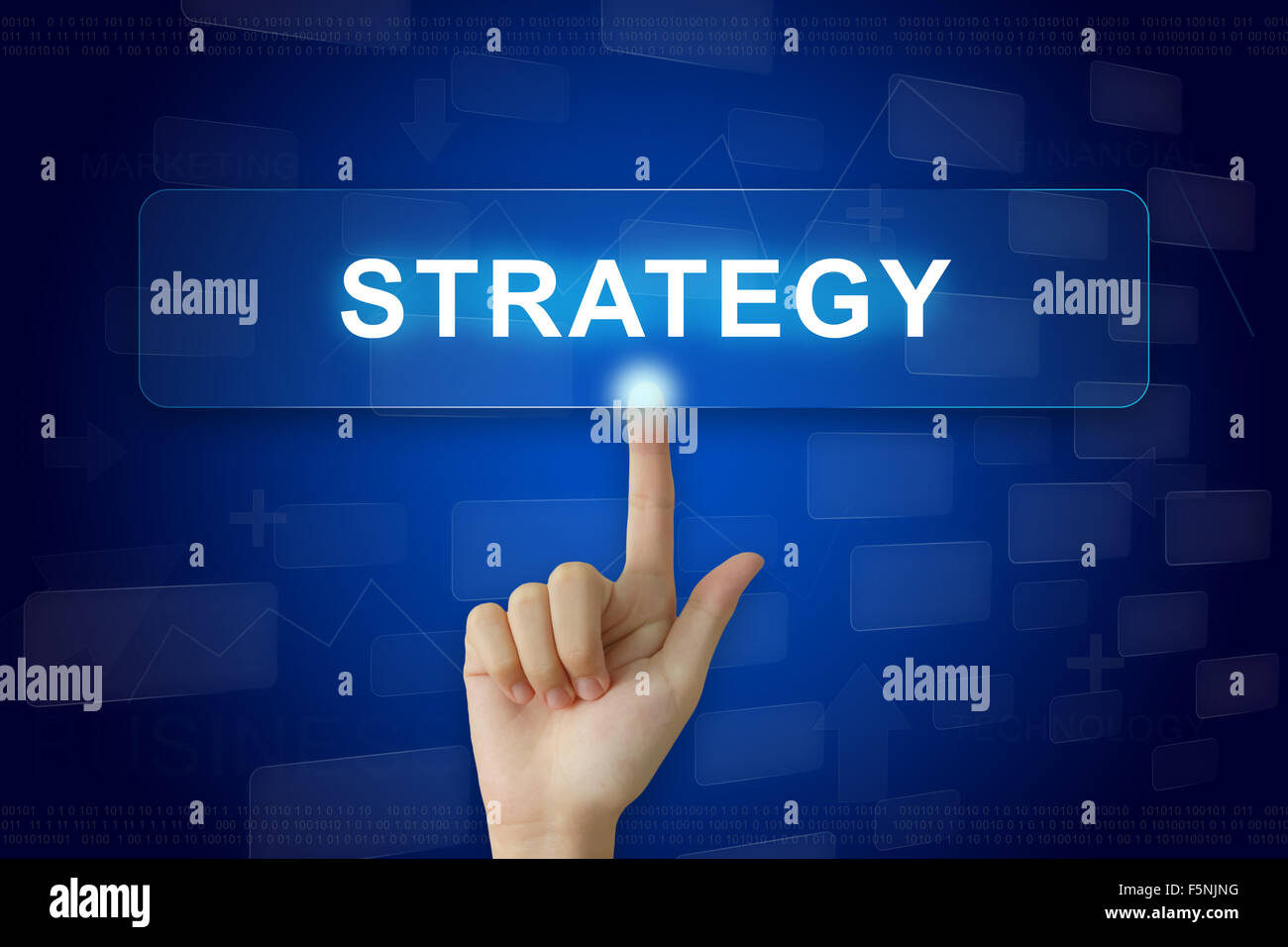 Appuyez sur le bouton de la stratégie sur l'écran virtuel Banque D'Images