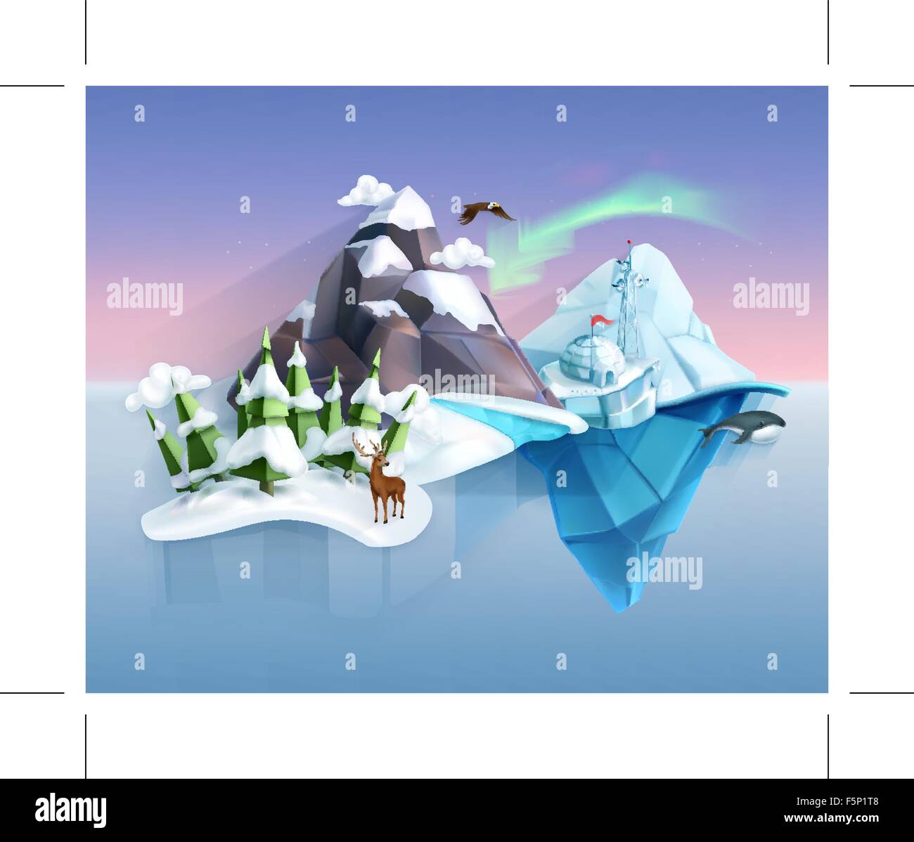 Nature polaire, Winter Wonderland, faible style poly, paysage infographie vectorielle Illustration de Vecteur