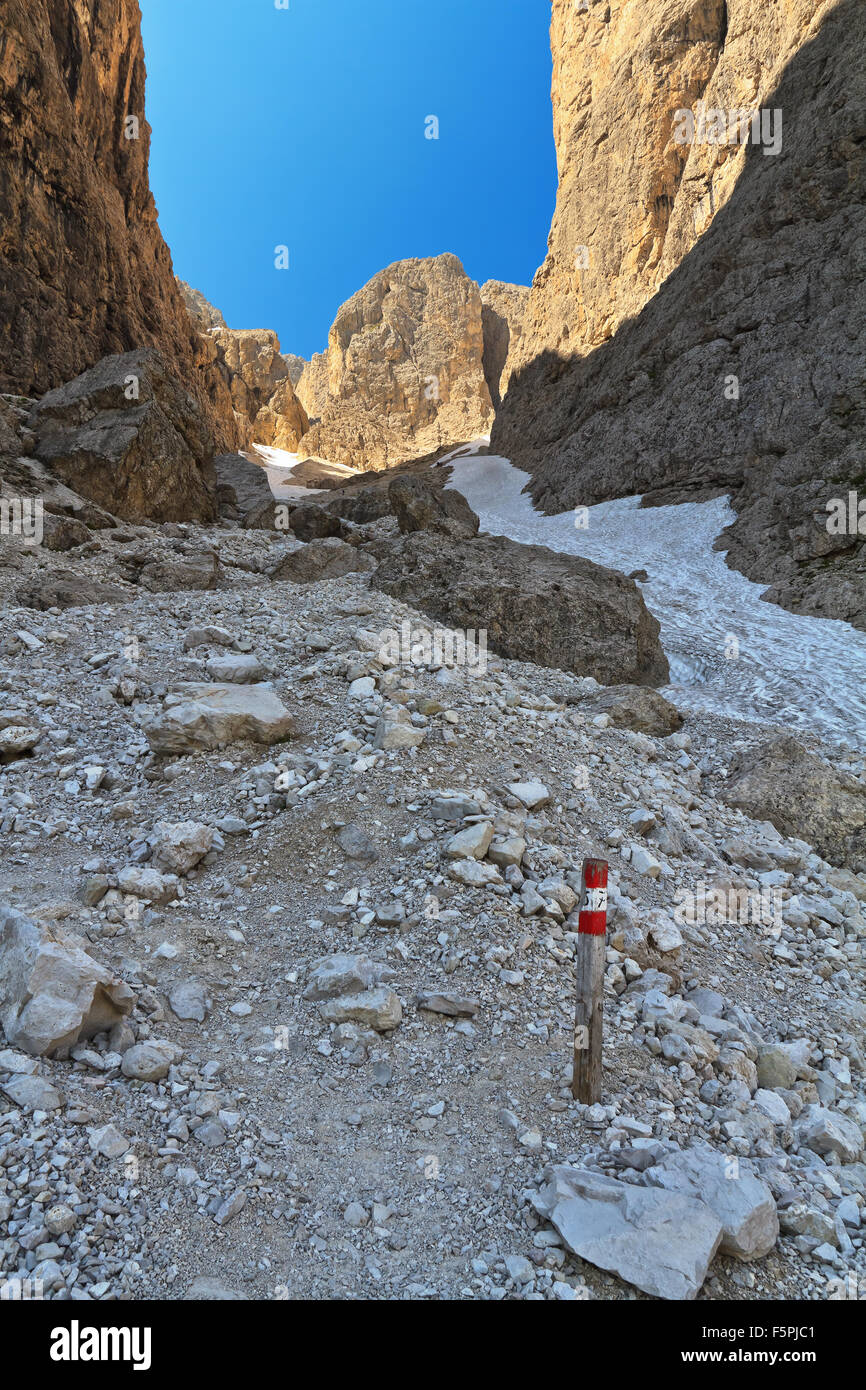 Randonnée dans la vallée de Setus - Groupe du Sella, Trentin-Haut-Adige, Italie Banque D'Images