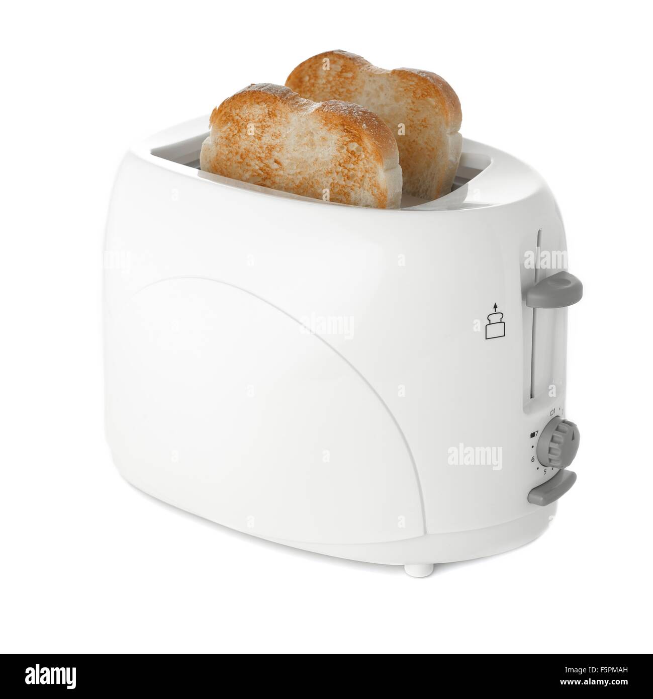 Grille-pain avec du pain grillé sur un fond blanc. Banque D'Images Grille-pain avec du pain grillé sur un fond blanc. Banque D'Images