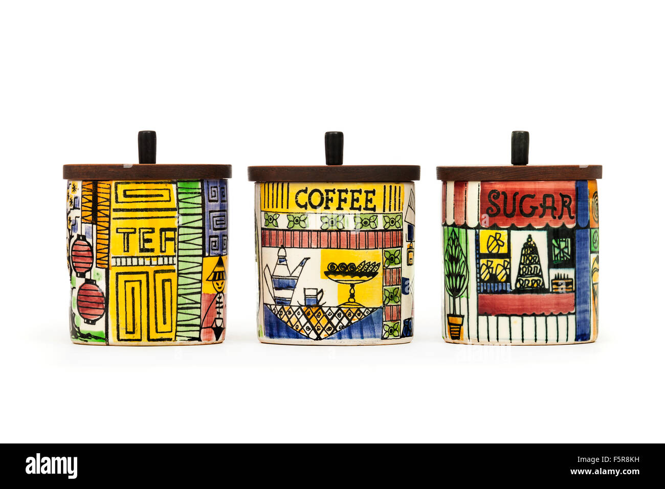 Ensemble de Jie (Suède) 1960 bols en céramique (café, thé et sucre), conçu par Anita Nylund Banque D'Images