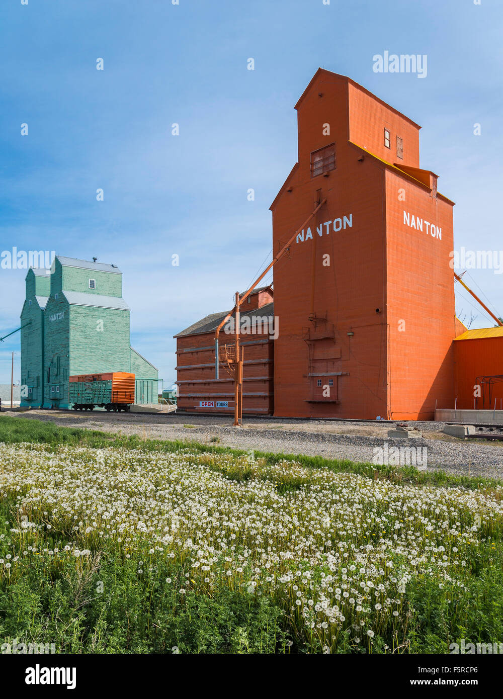 Les silos à grains du patrimoine, Nanton, Alberta, Canada Banque D'Images
