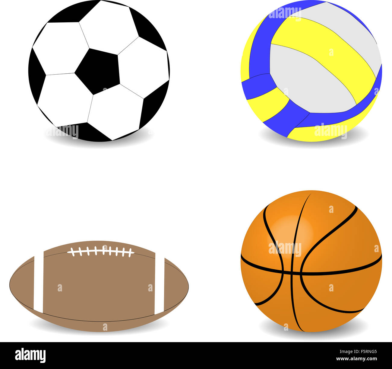Boules rugby football basket-ball volley-ball Football. L'équipement de jeu, jouer sphère. Vector art design abstract inhabituelle illus Banque D'Images