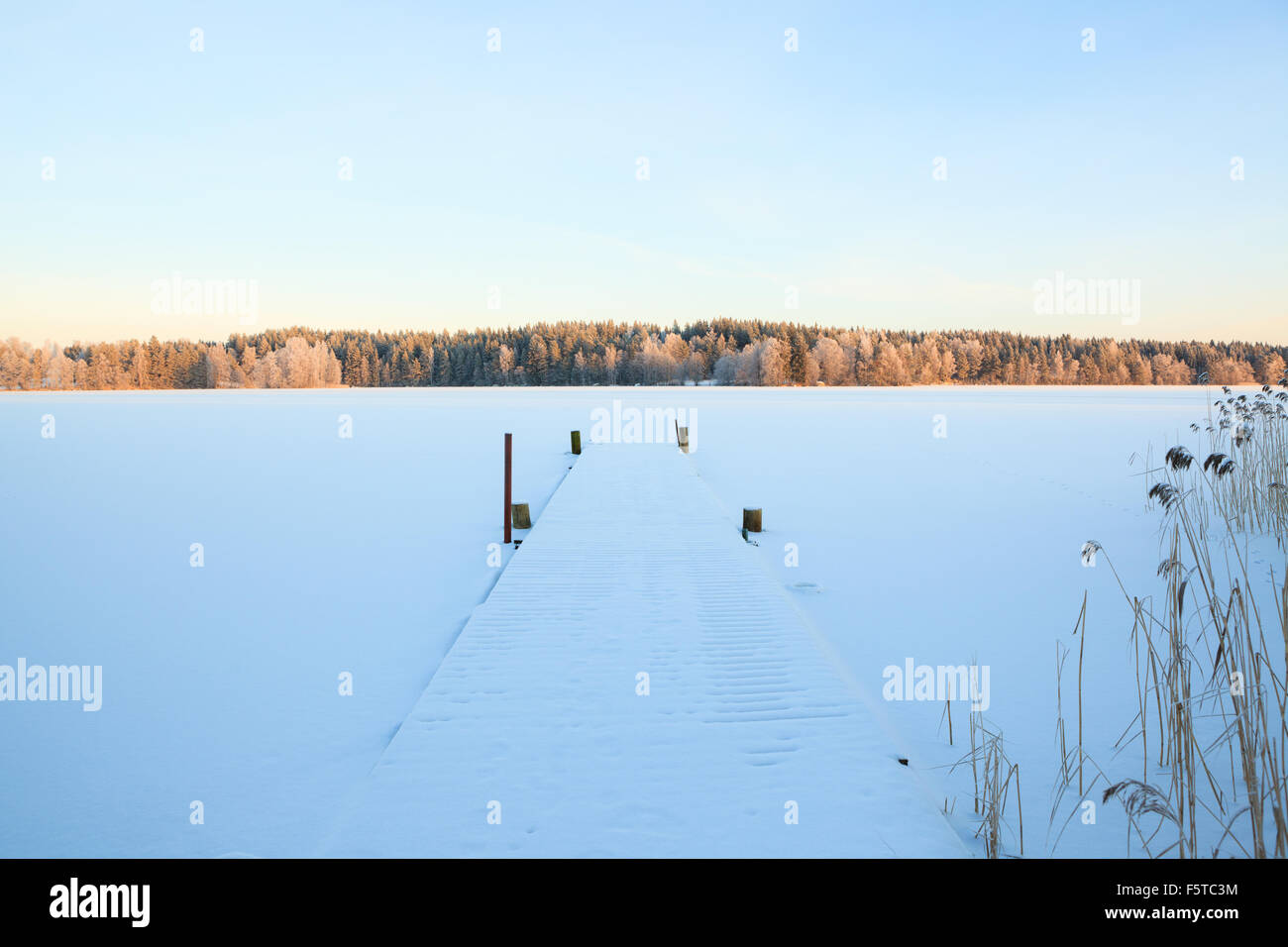 Le lac d'hiver en Finlande Banque D'Images