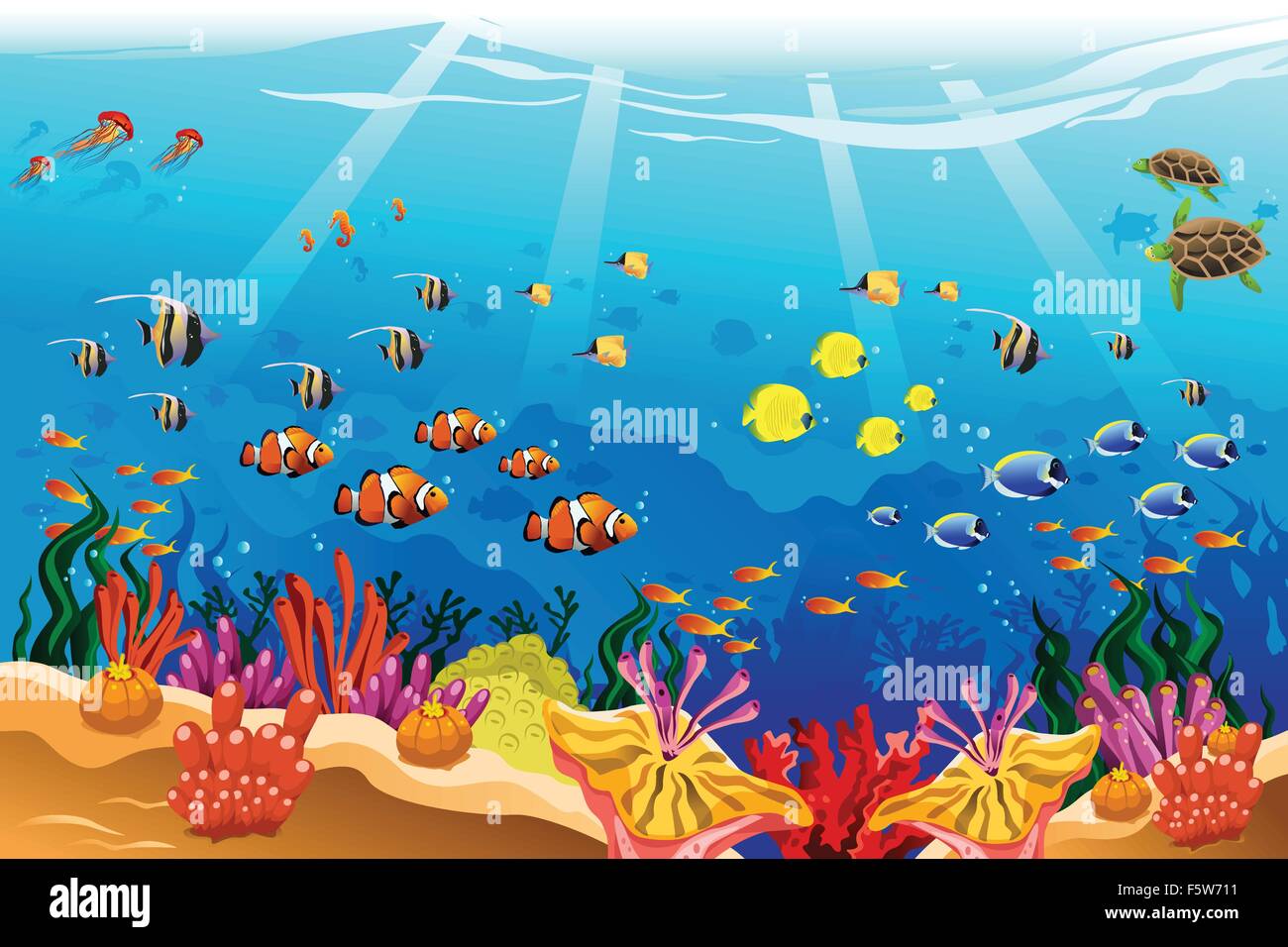 Un vecteur illustration de la scène sous-marine marine Illustration de Vecteur