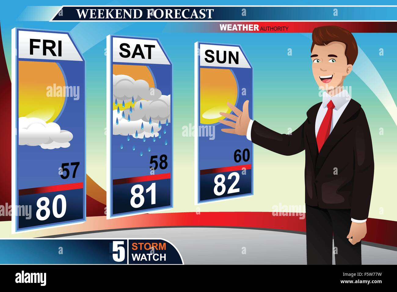 Un vecteur illustration de satellite météo nouvelles reporter au travail Illustration de Vecteur