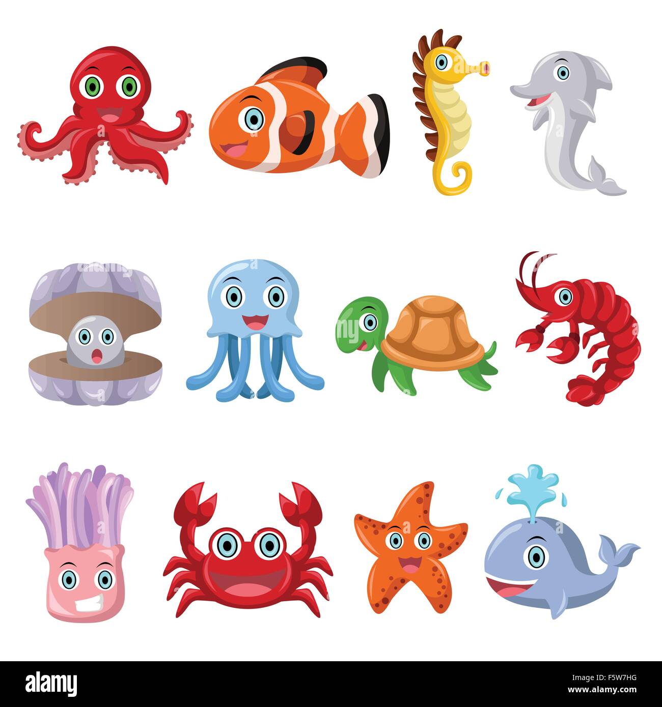 Un vecteur illustration de jeux d'icônes d'animaux marins Illustration de Vecteur