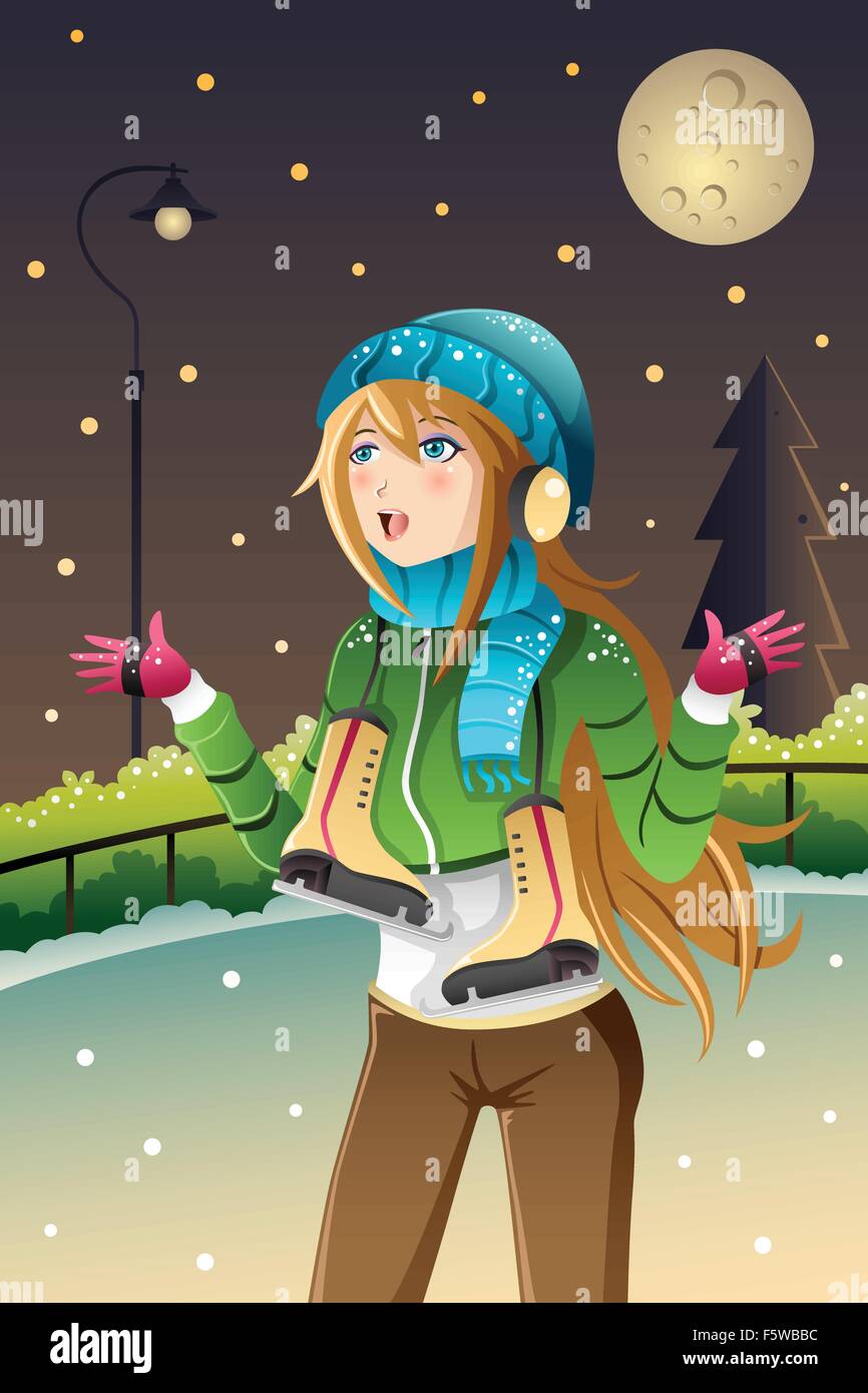 Un vecteur illustration de belle fille jouant du patin à glace Illustration de Vecteur