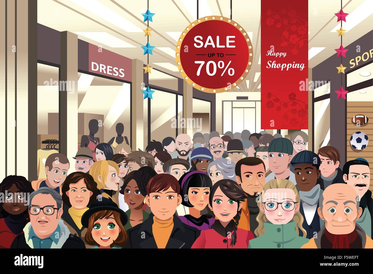 Un vecteur illustration de Holiday shopping vente scene Illustration de Vecteur