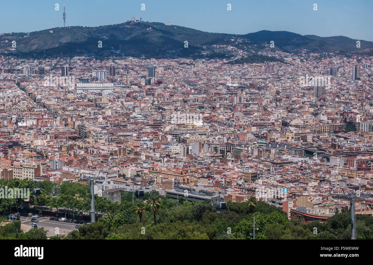Vue aérienne sur la colline de Montjuic Barcelone traduit comme Juif, montagne, Catalogne, Espagne Banque D'Images