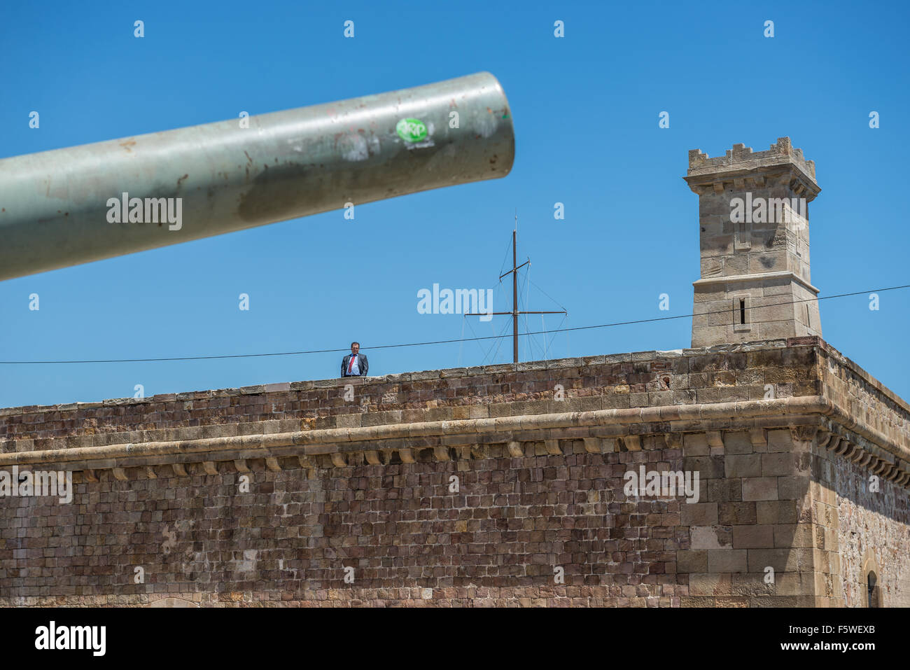 Old cannon dans château de Montjuic (Castillo de Montjuich) ancienne forteresse militaire sur la montagne juive à Barcelone, Espagne Banque D'Images