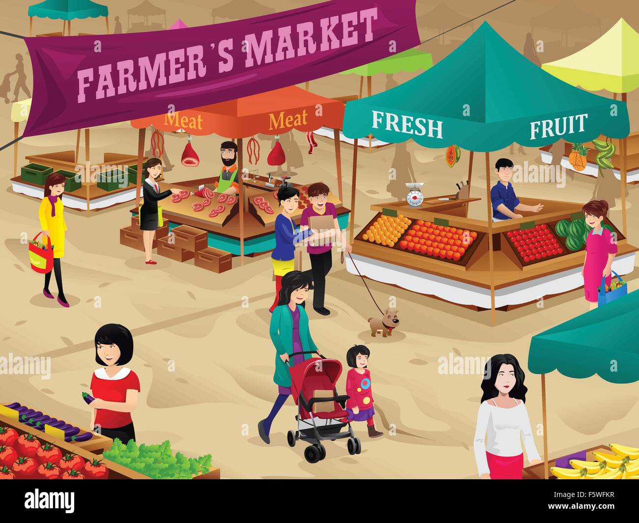 Un vecteur illustration de la scène du marché des agriculteurs Illustration de Vecteur