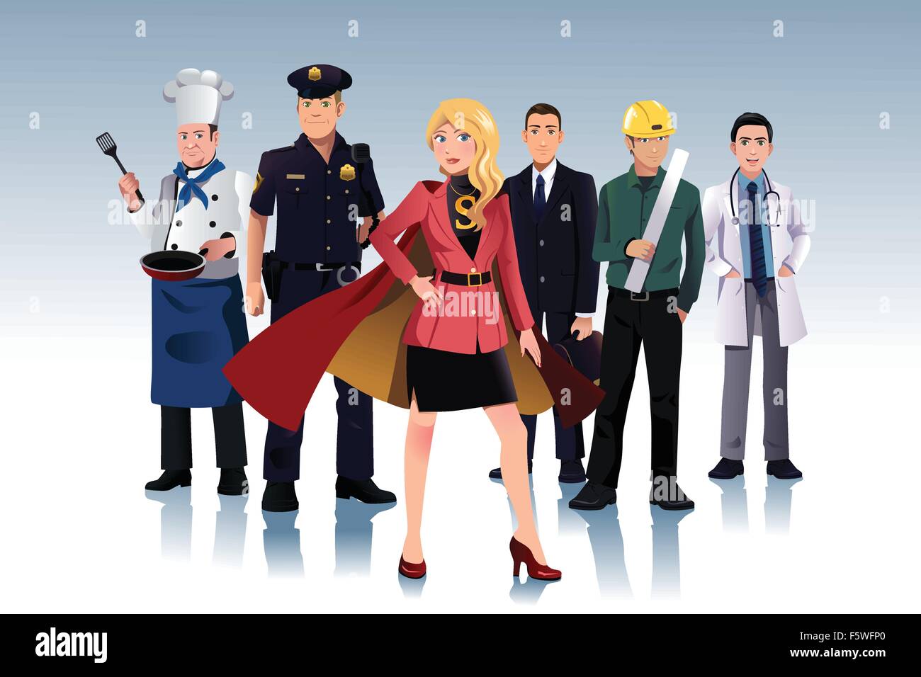 Un vecteur illustration de super businesswoman standing in front of men Illustration de Vecteur