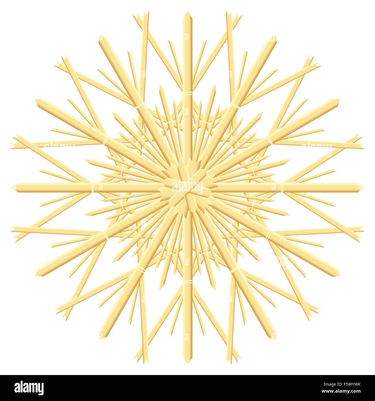 Étoiles de paille - arbre de noël ornement de pailles naturelles. Illustration sur fond blanc. Banque D'Images