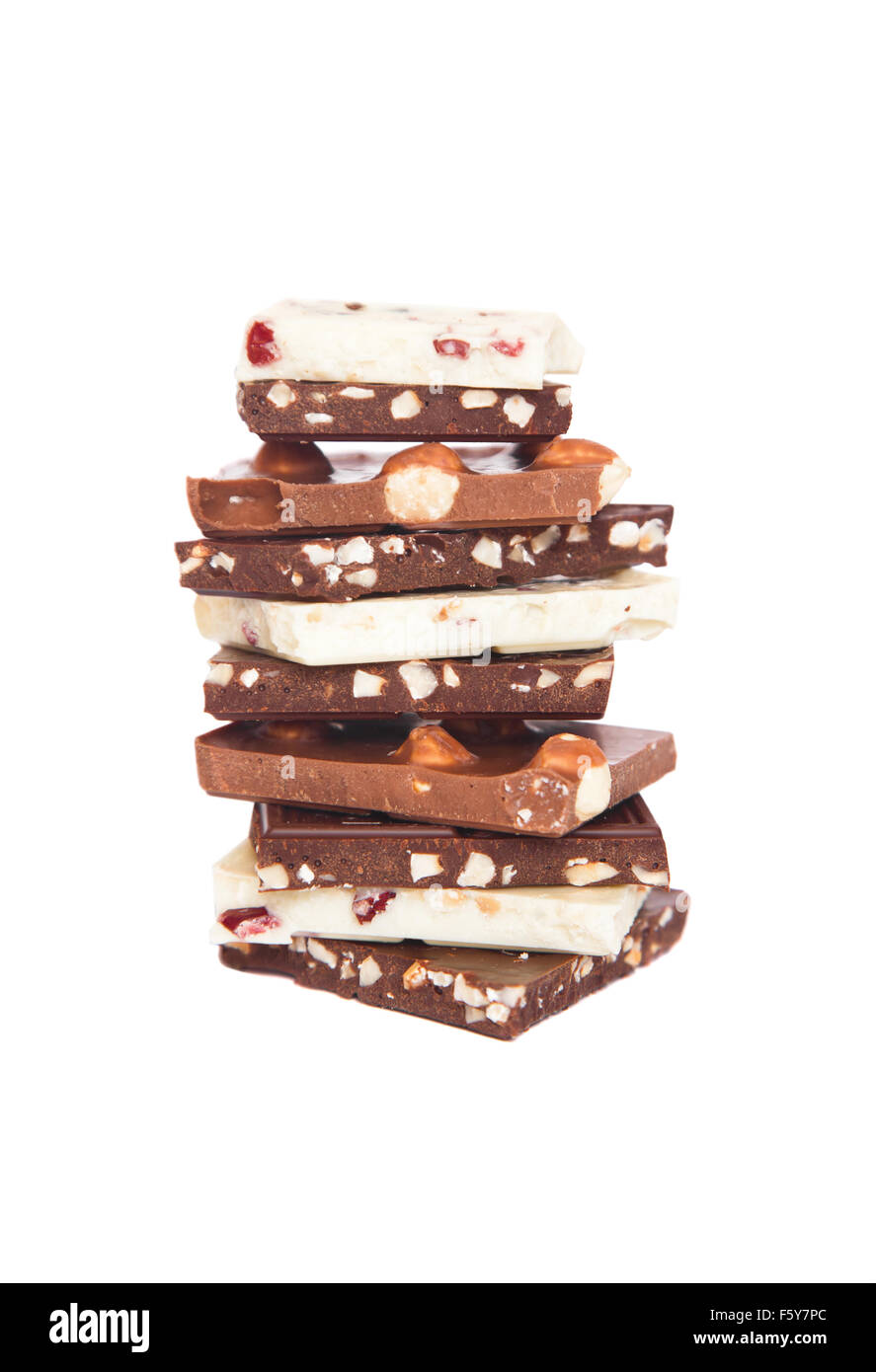 Morceaux de chocolat, isolé sur fond blanc Banque D'Images