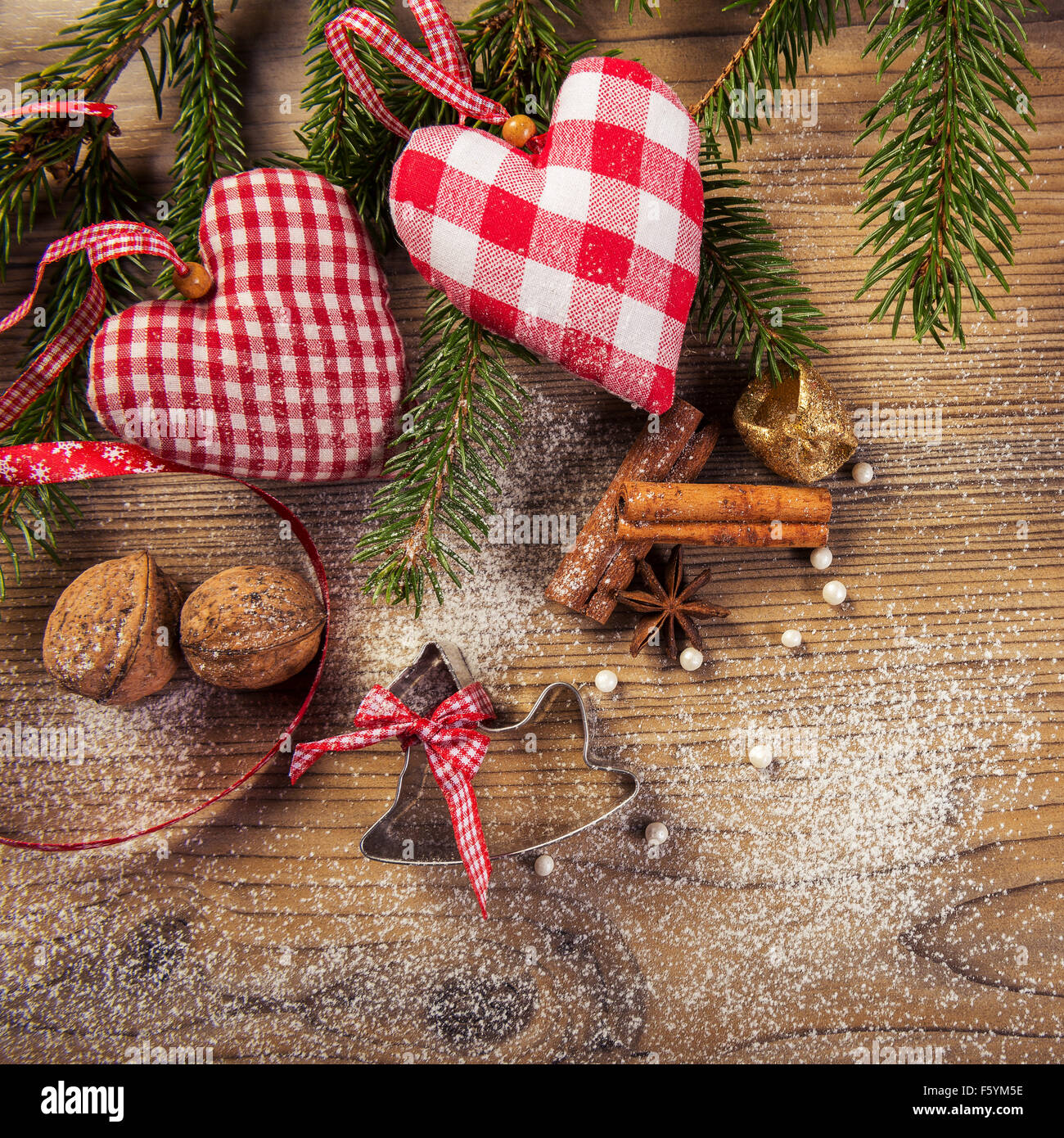 Décoration de Noël, la compilation, l'idyllique wood background Banque D'Images