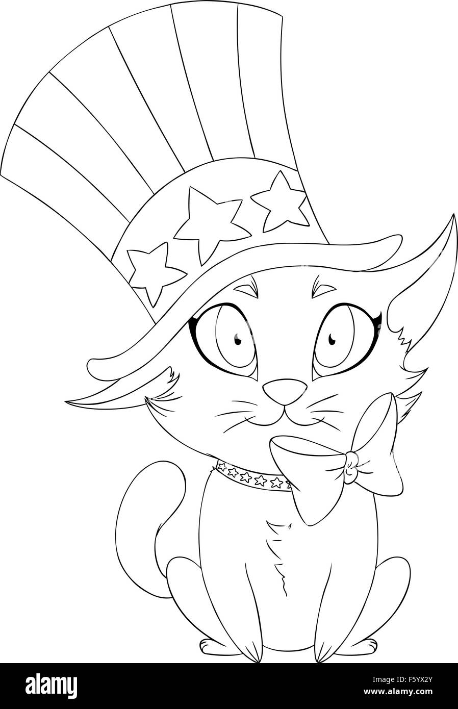 Un Vecteur Illustration Coloriage D Un Chaton Portant Un Chapeau Et Bow Concu Comme Le Drapeau Americain Pour Le 4 Juillet Image Vectorielle Stock Alamy