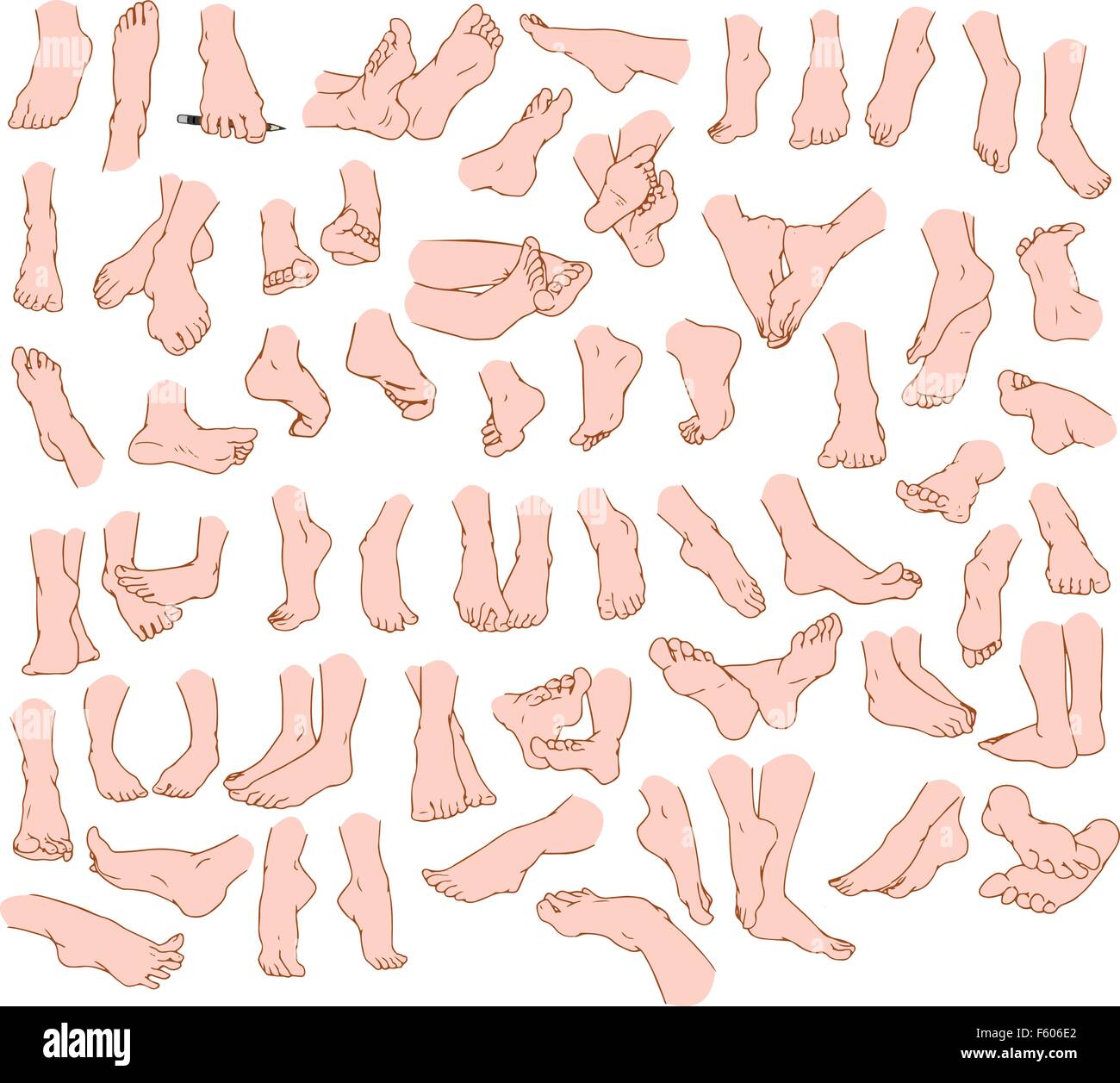 Illustrations vectorielles pack de pieds humains dans différents gestes. Illustration de Vecteur