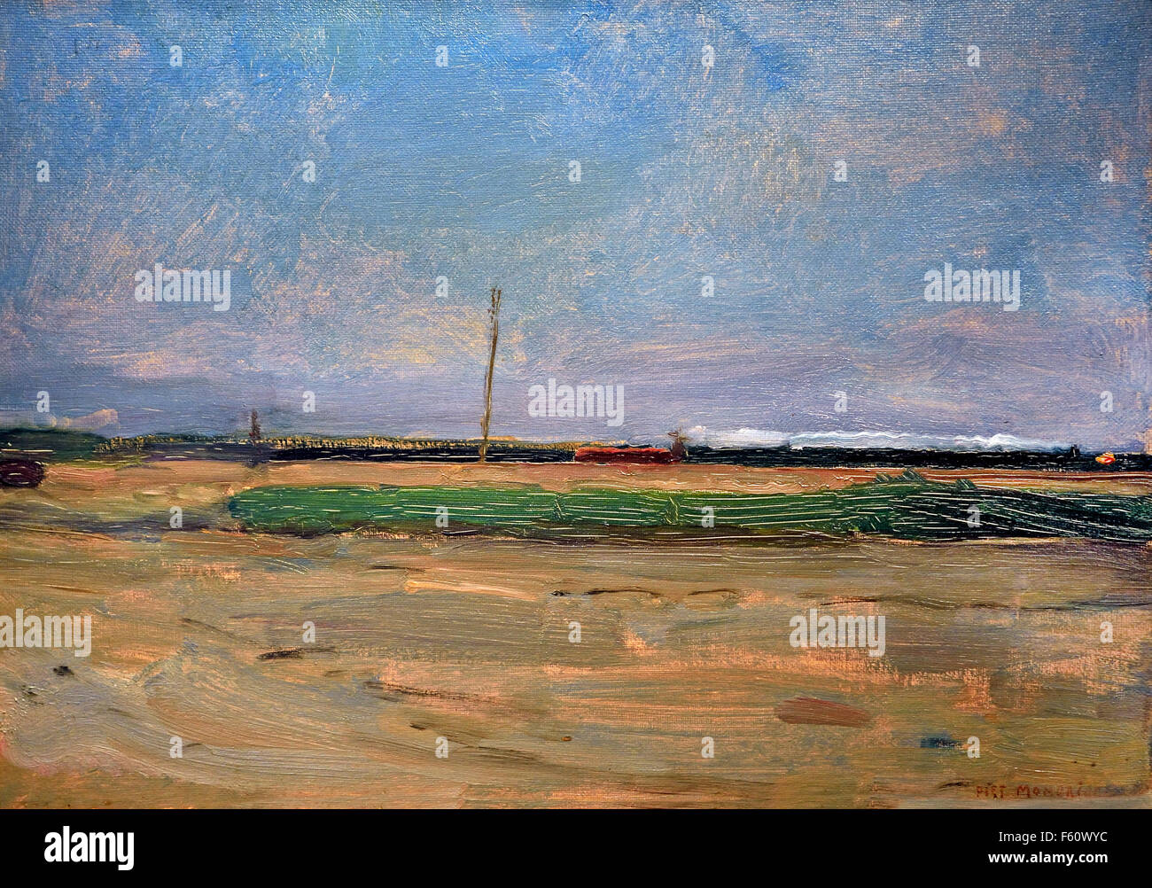 Paysage de polders avec un train à l'horizon 1907 Piet Mondrian1872-1944 ( Pays-Bas néerlandais Mondriaan ) Banque D'Images