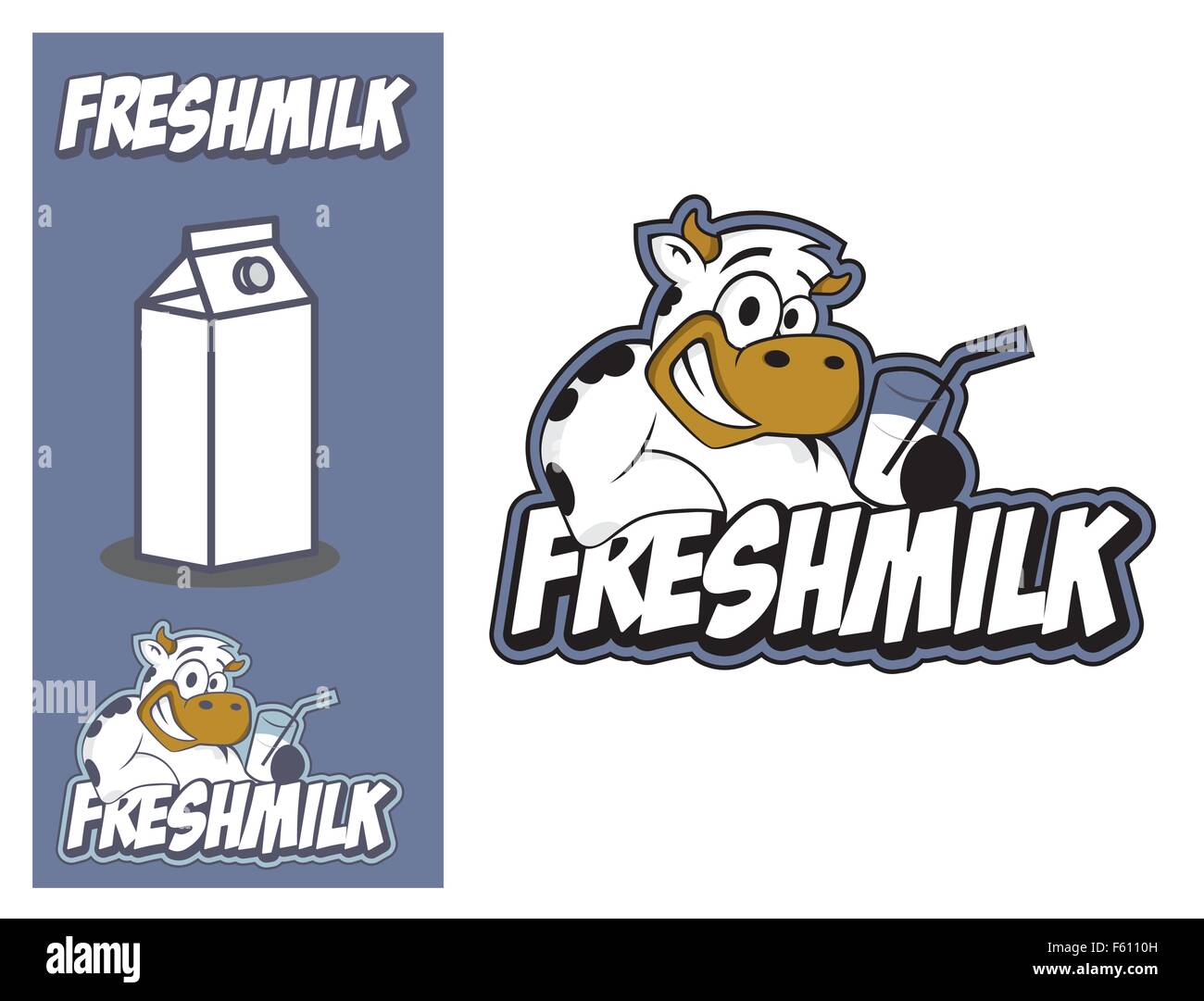 L'élément de conception de logo. Concept de lait frais. Smiling holding verre de lait de vache. Illustration de Vecteur