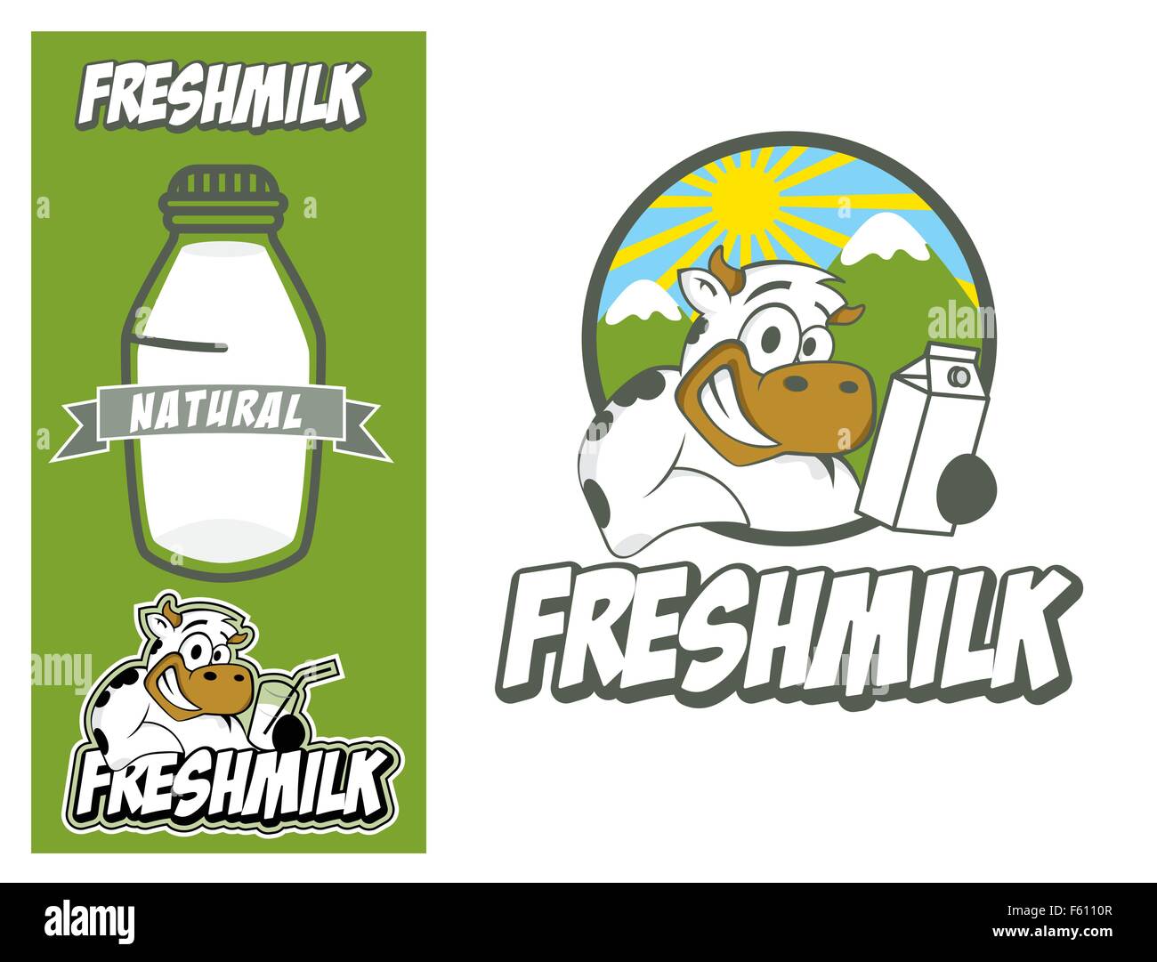 L'élément de conception de logo. Concept de lait frais. Smiling holding verre de lait de vache. Illustration de Vecteur