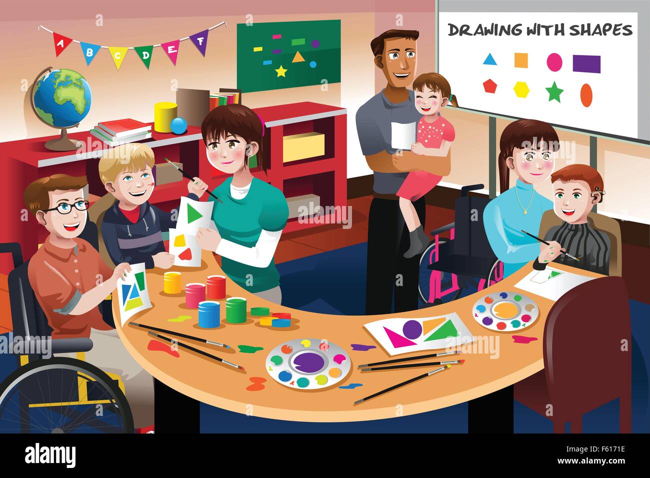Un vecteur illustration d'élèves handicapés dans une classe Illustration de Vecteur
