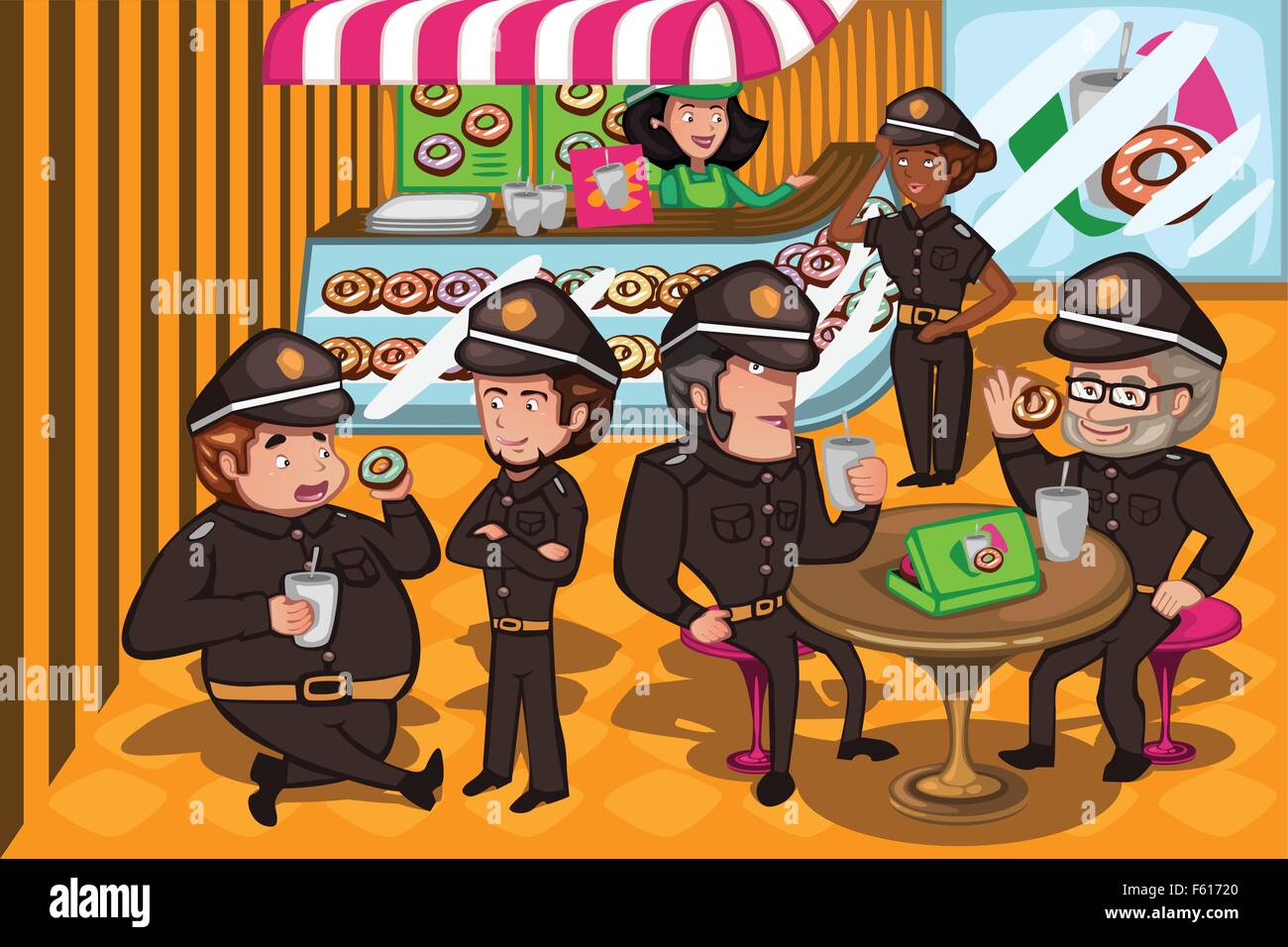 Un vecteur illustration d'agents de police dans un magasin de donuts Illustration de Vecteur