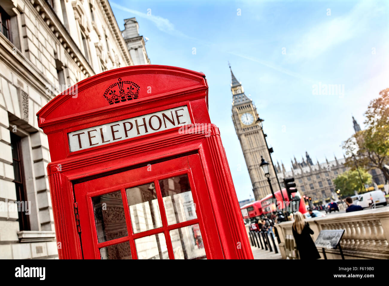 Cabine téléphonique de Londres et Big Ben Banque D'Images