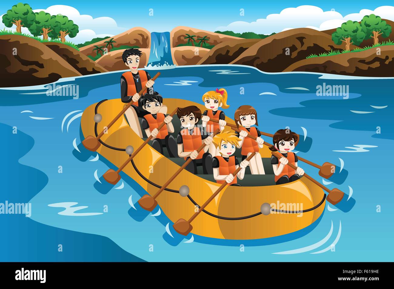 Un vecteur illustration de rafting pour les enfants dans une rivière Illustration de Vecteur