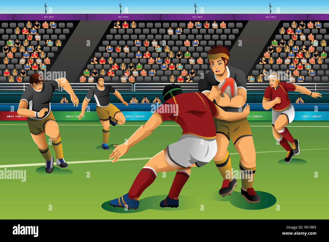 Un vecteur illustration de personnes à jouer au rugby à sept dans la concurrence pour la concurrence série sport Illustration de Vecteur