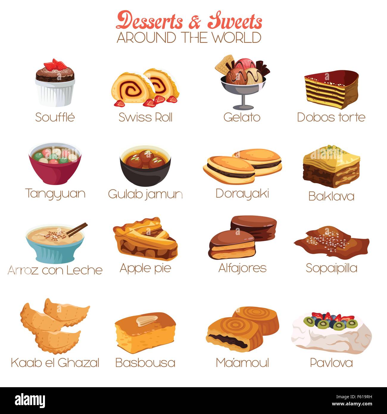 Un vecteur illustration de dessert et sucreries autour du monde jeux d'icônes Illustration de Vecteur