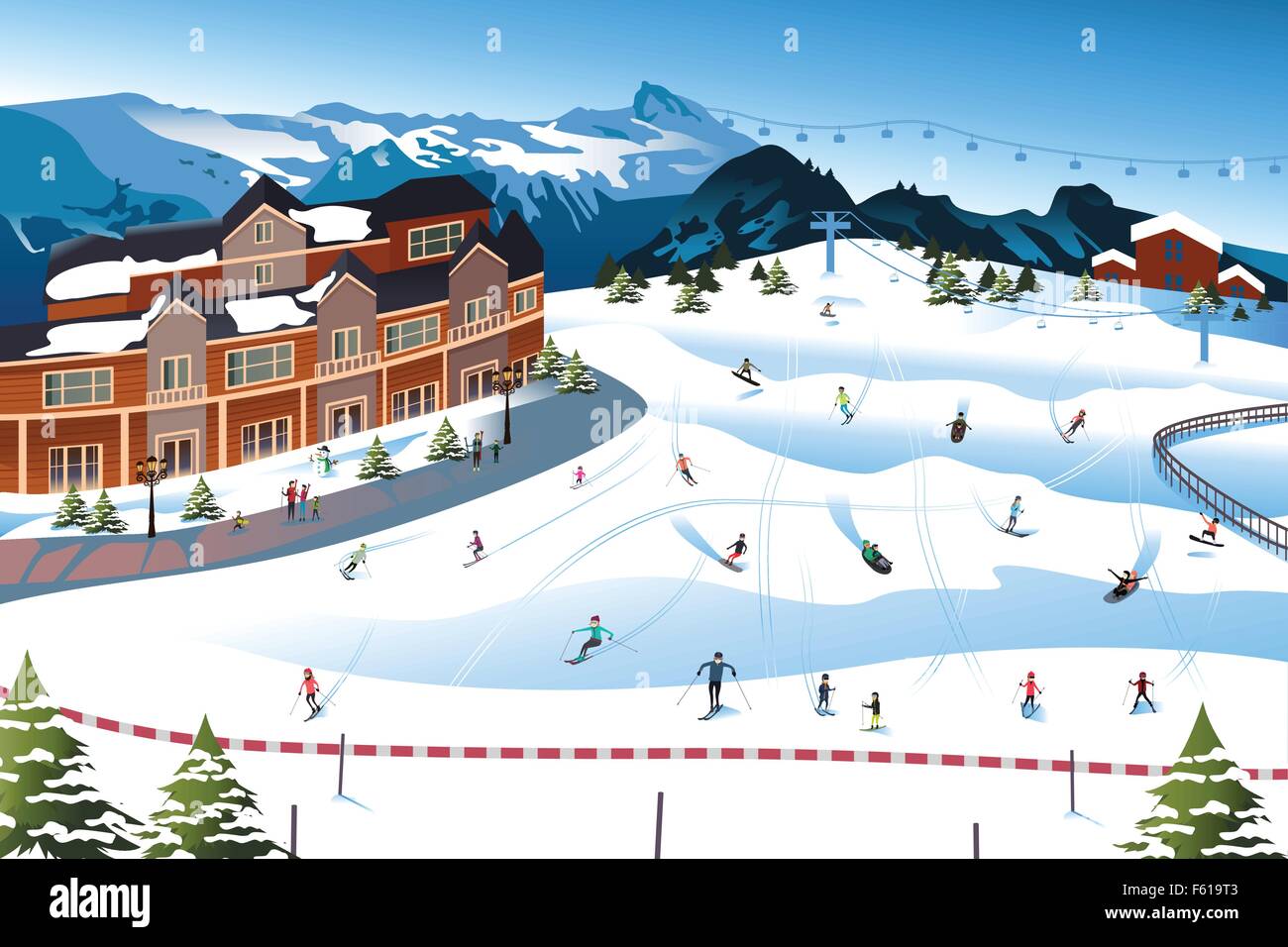 Un vecteur illustration de scène dans une station de ski Illustration de Vecteur